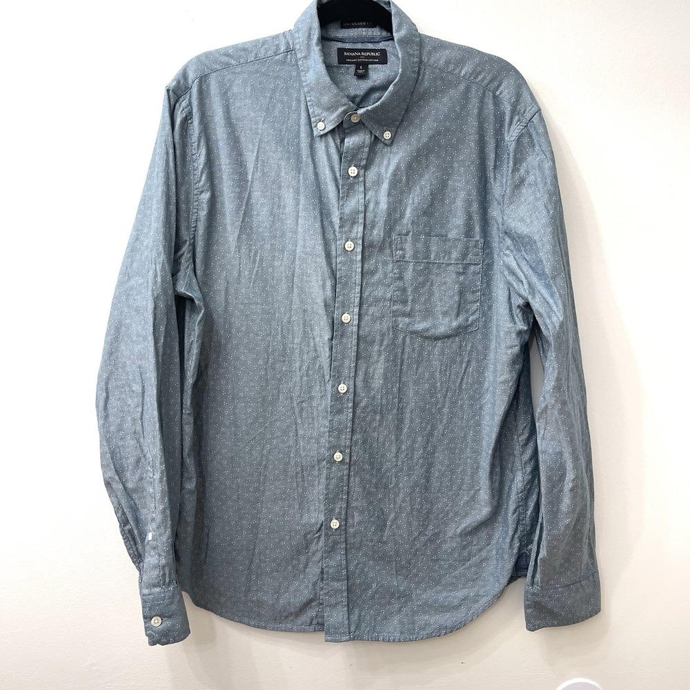 Banana Republic Men's Blue Long Sleeve Button Up Large Untucked Fit
